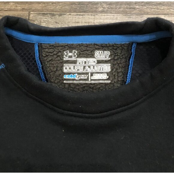 Under Armour Black with Blue Trim Small Fitted Long Sleeve Shirt - Picture 3 of 5